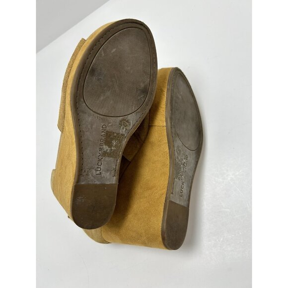 Lucky Brand LK-Yemisa Leather Tan Wedge Heel Sandal Shoe SIZE 7M 37 1/2 Brown - Picture 6 of 6